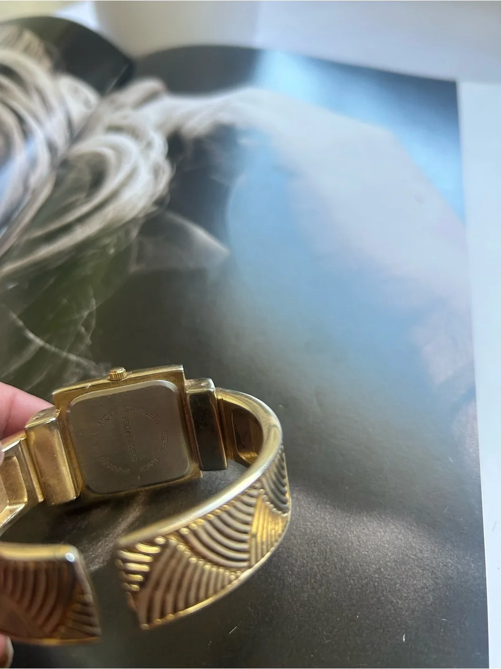 Ornate Gold-Tone Square Face Bracelet Japan movt Watch